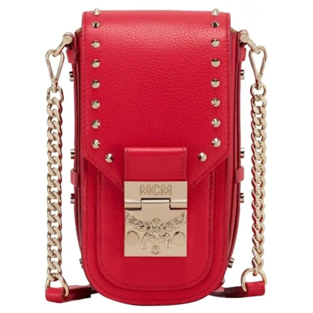 MCM Patricia Gold Studded Red Park Ave Leather Cute Dainty Crossbody